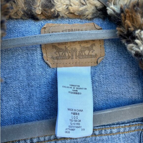 Levi's Leopard Collar Trucker Denim Jacket, Size Girls Large - Picture 4 of 6